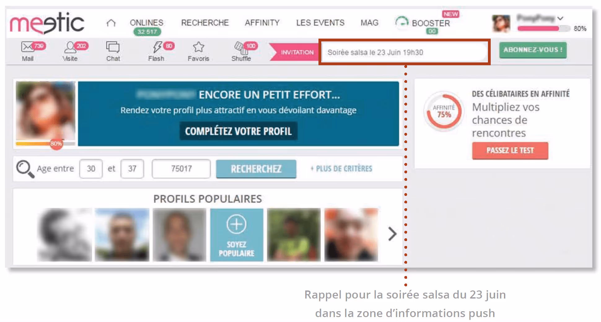 home page - Personnalisation : Meetic réactive ses abonnés en leur proposant des événements