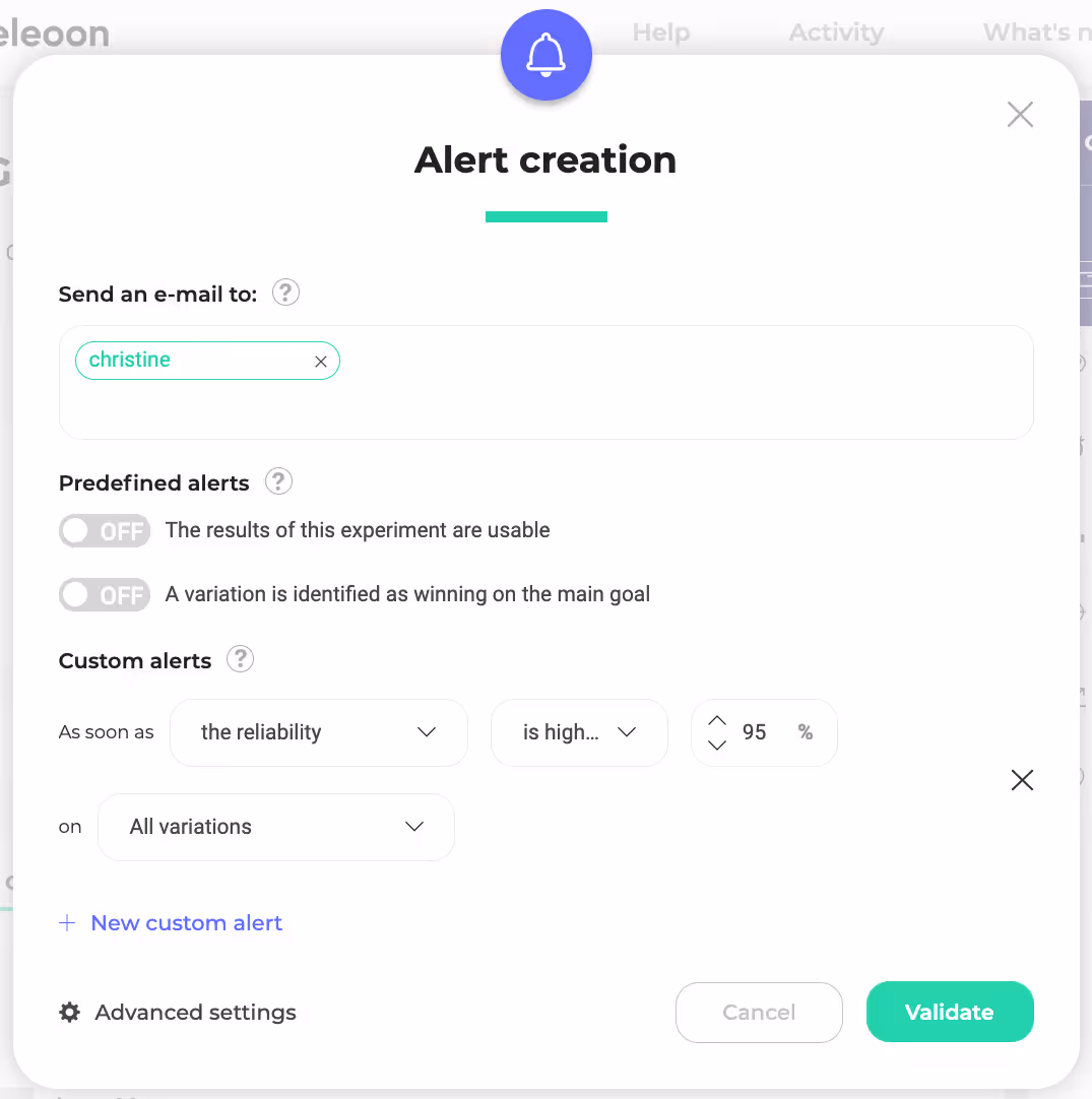 Alert creation | Kameleoon