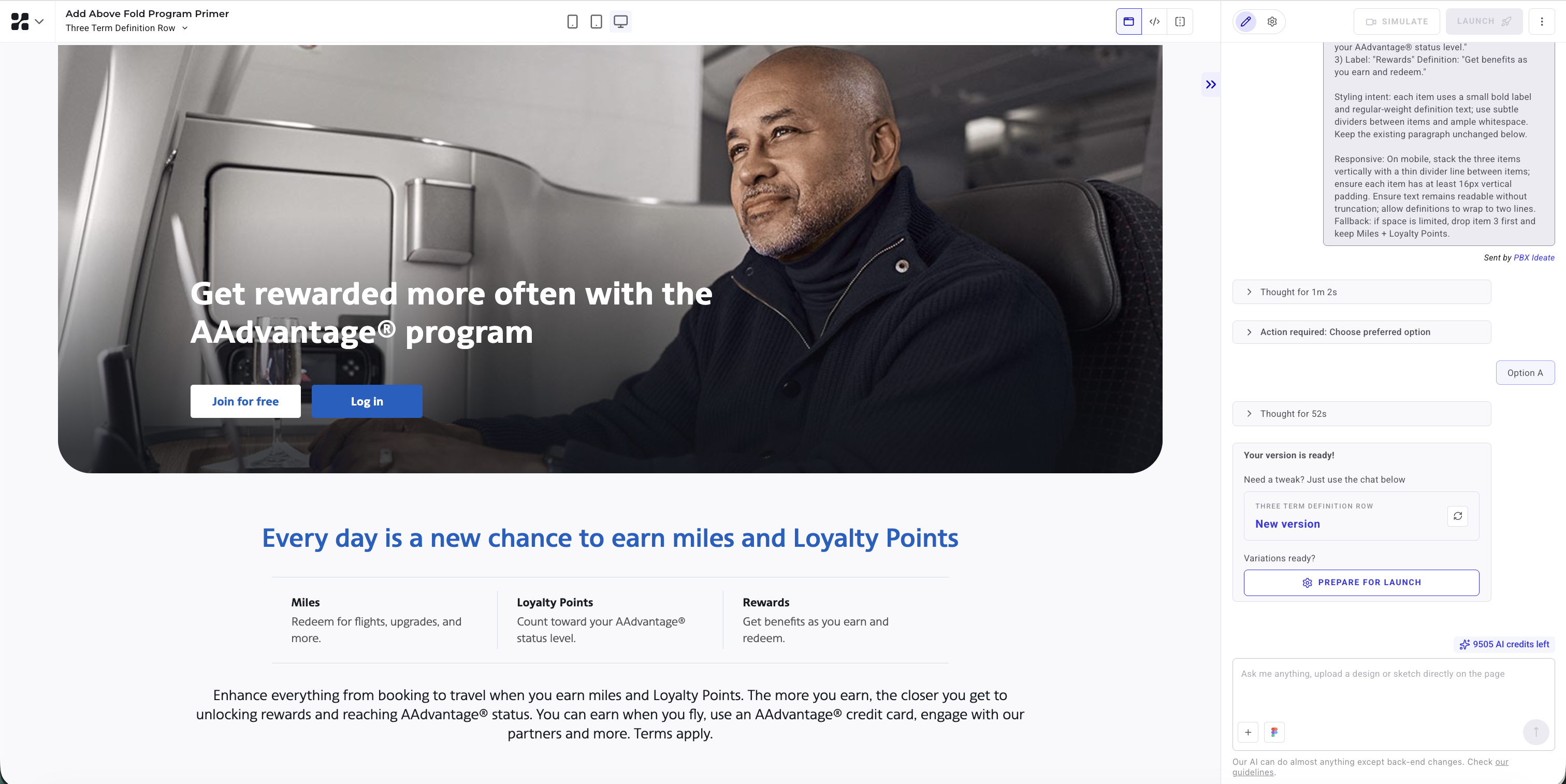 AAdvantage overview, PBX variation with Miles, Loyalty Points and Rewards definitions module