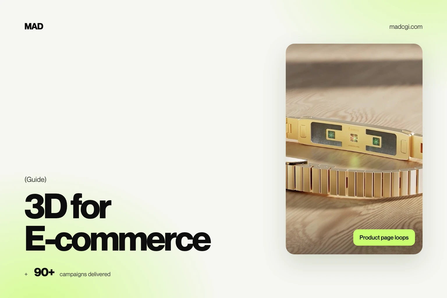 3D product animation for e-commerce: a CGI render of the Lymusi gold smart bracelet with its sensors visible, by MAD CGI