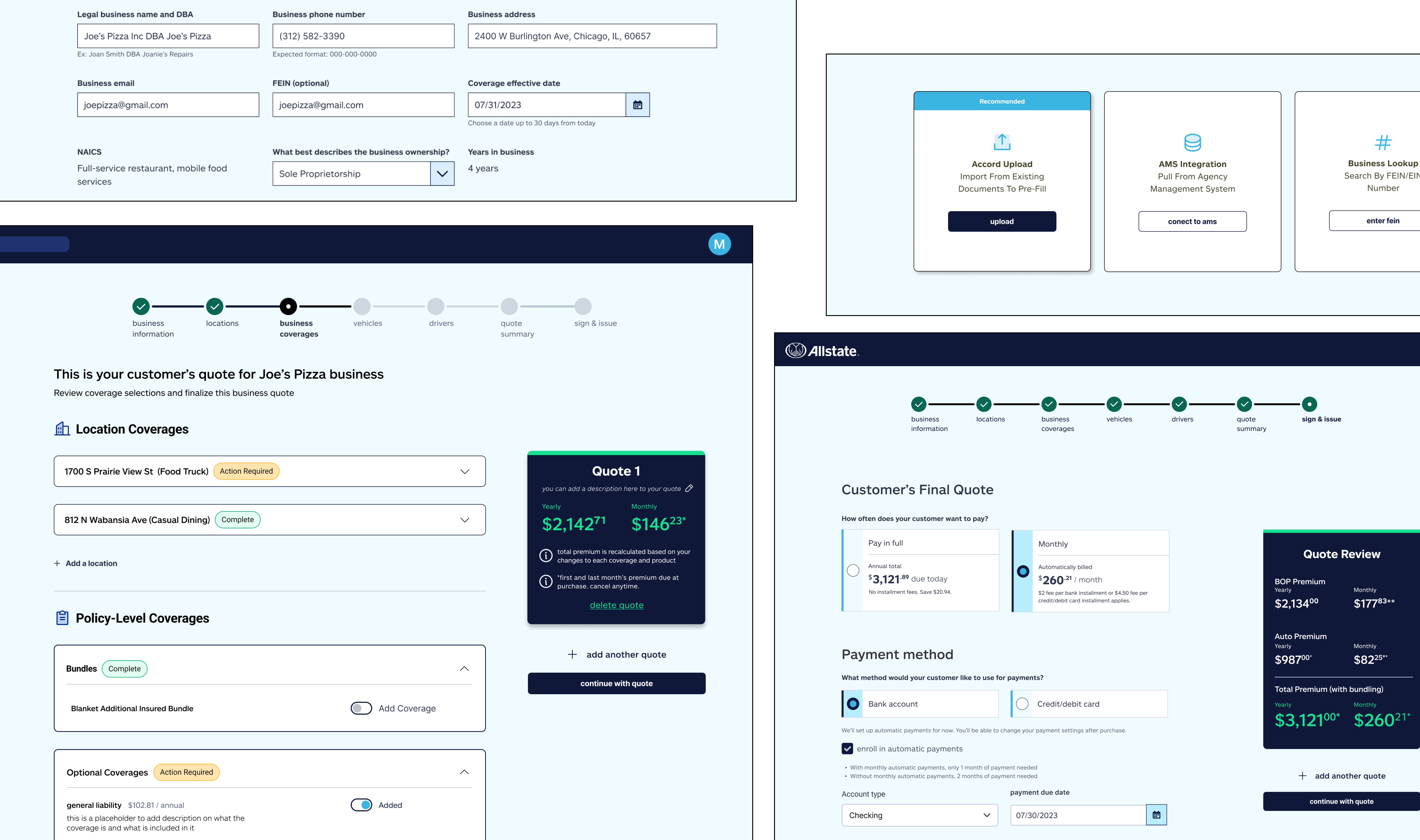 Allstate high-fidelity concept screens