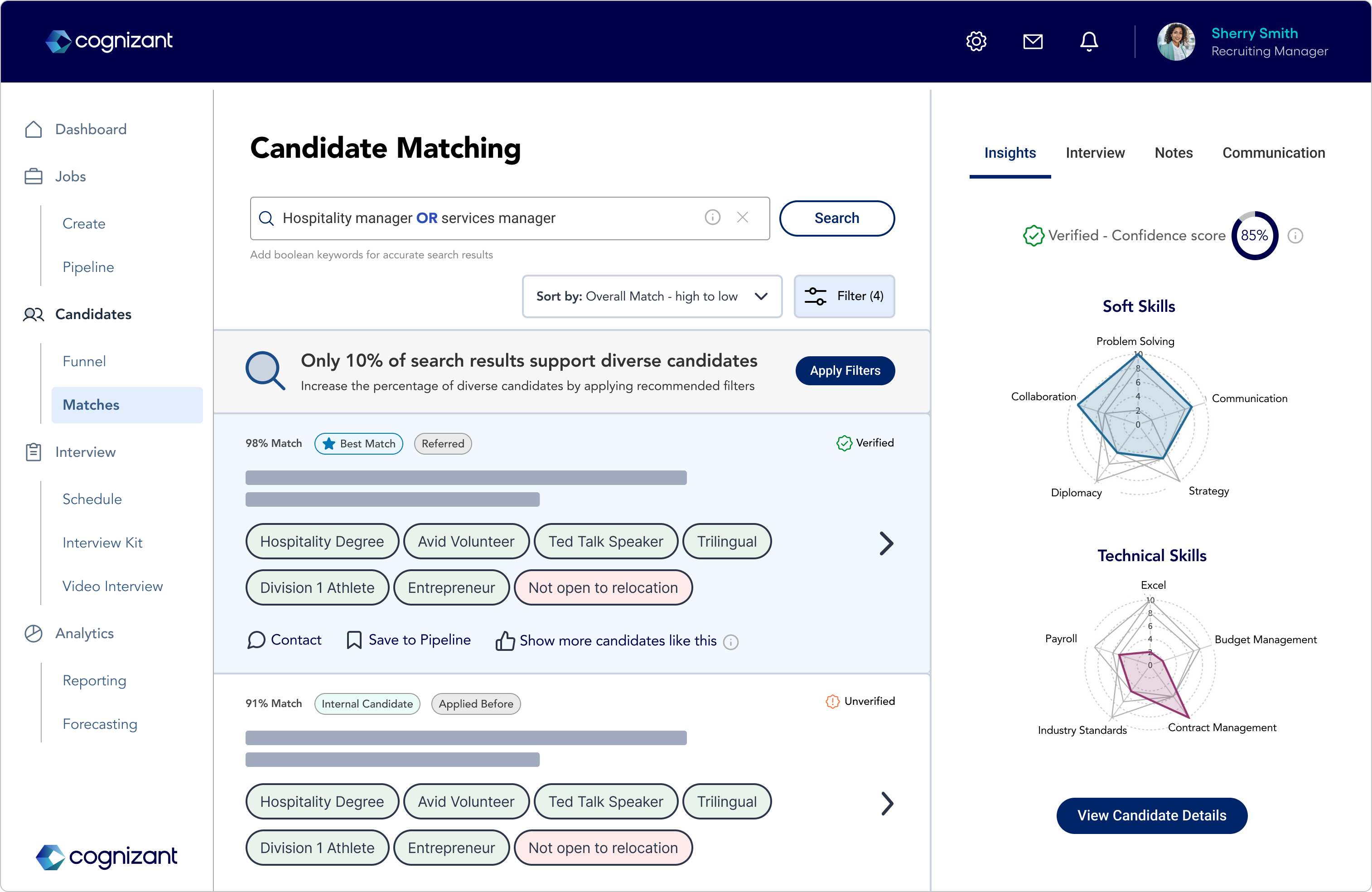 Candidate Search & Evaluation screen