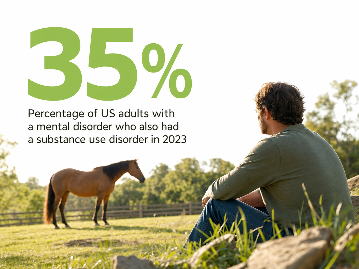 Infographic showing Percentage of US adults with a mental disorder who also had a substance use disorder in 2023