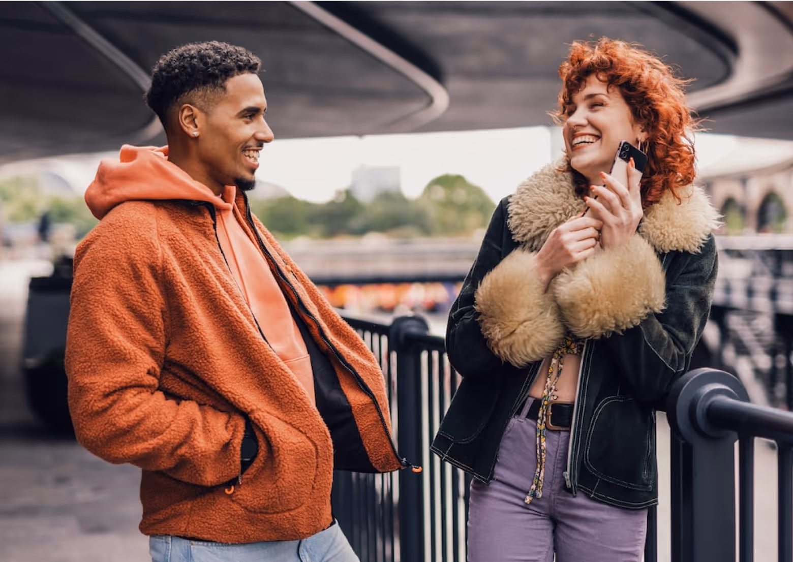 Two friends laughing together