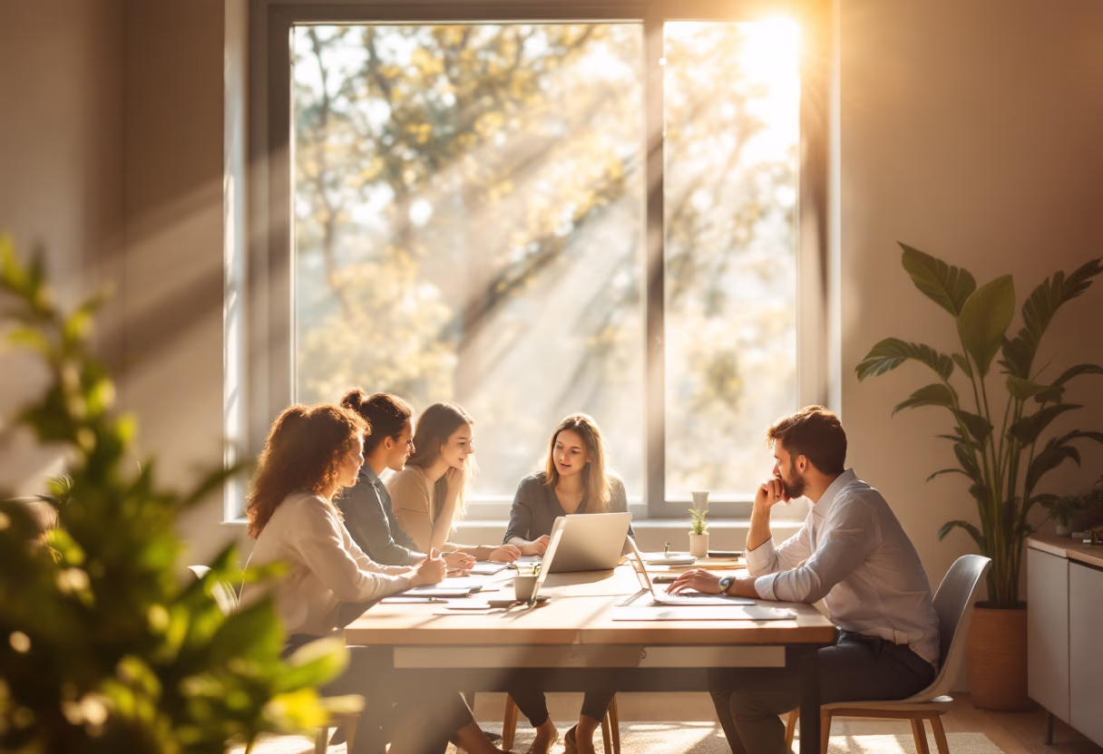 [background image] image of a team brainstorming in an office (for a web development agency)