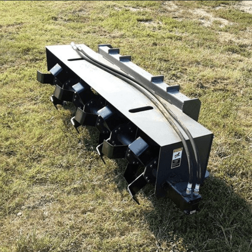 72-inch roto‑tiller attachment with heavy‑duty rotating tines for deep soil tilling and landscaping preparation.