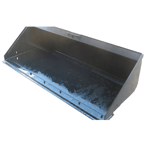 Straight blade dirt bucket attachment with heavy‑duty steel construction for digging, grading, and moving soil and materials.