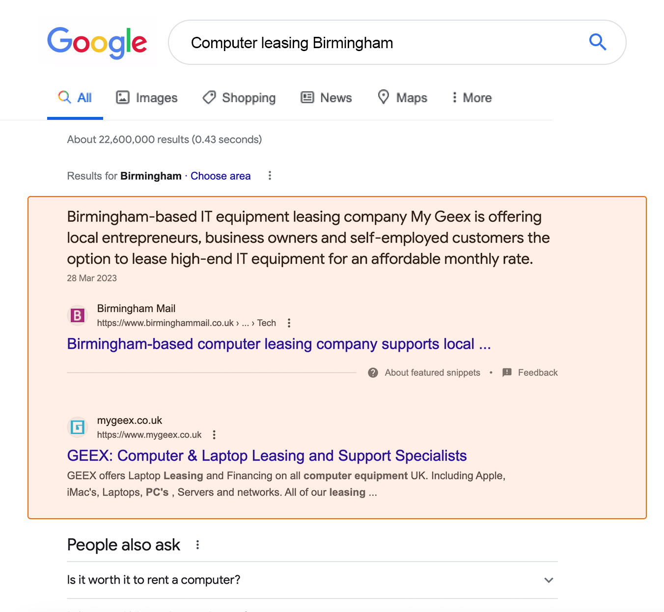 SEO results