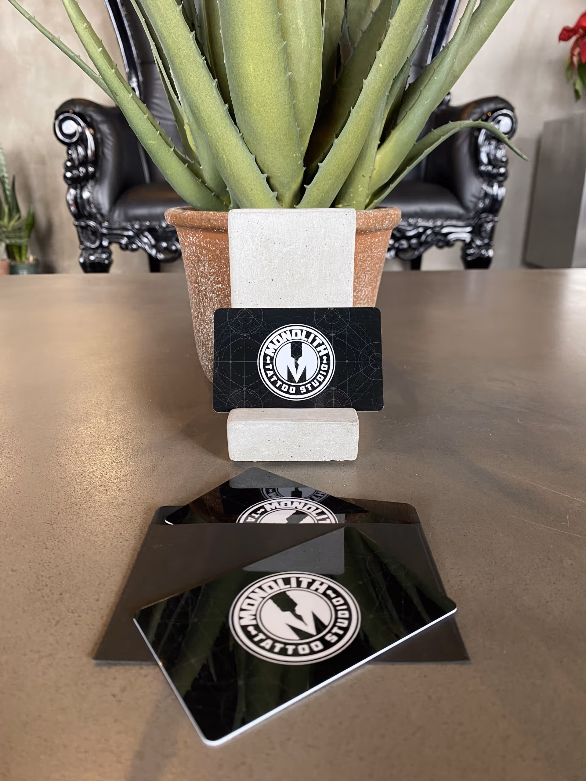 A potted plant sitting on top of a wooden table.