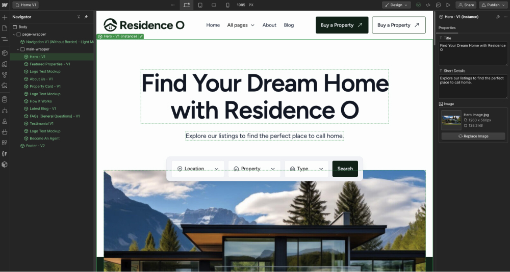 Components Properties - Residence O - A Scaleable Real Estate Webflow Template