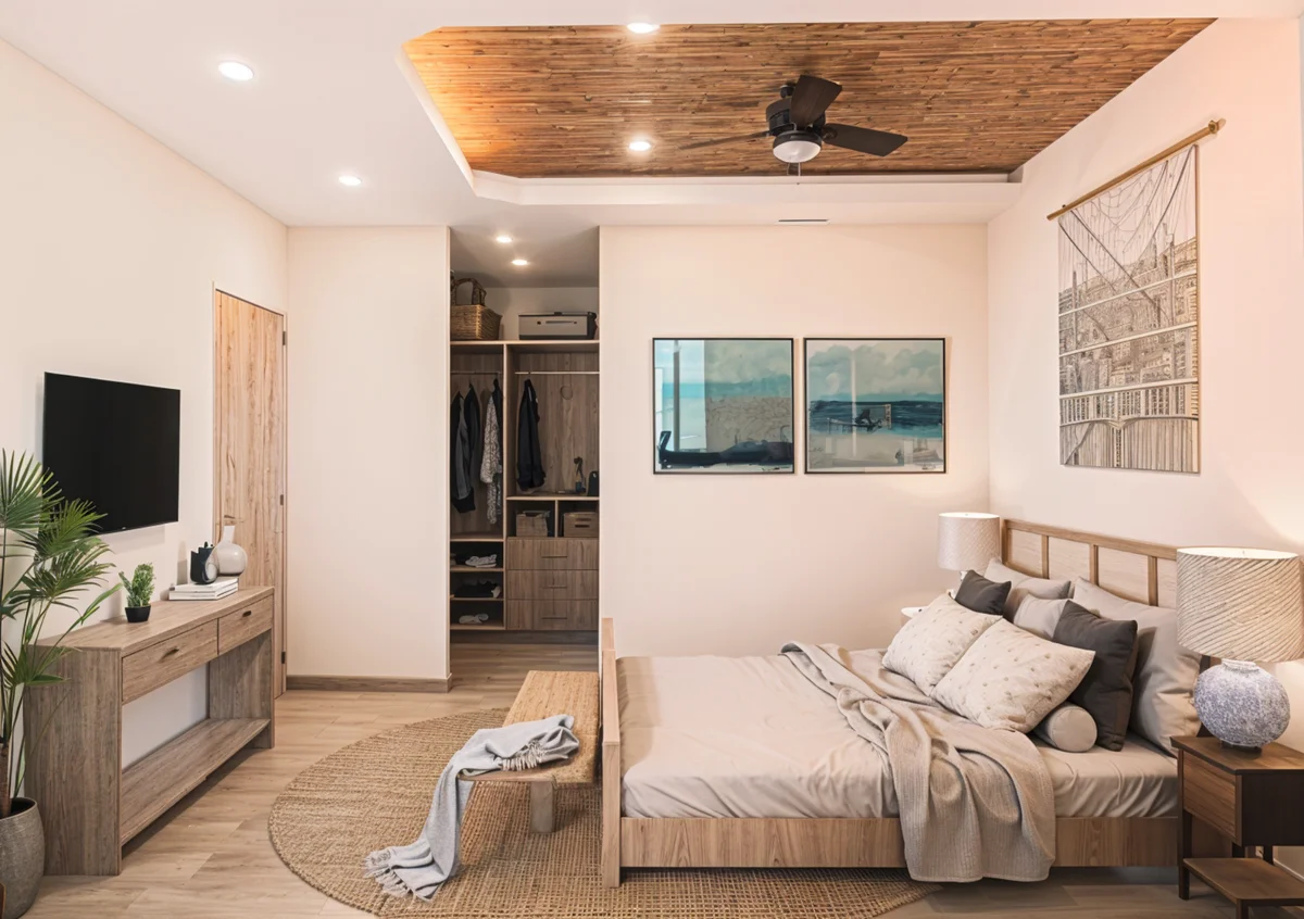 A bottom-right view of a Bed featuring furniture and interior design.