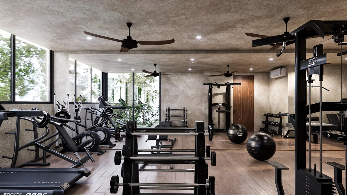 Image of a Fitness Center, featuring Modern Gym and Weight Training Equipment.