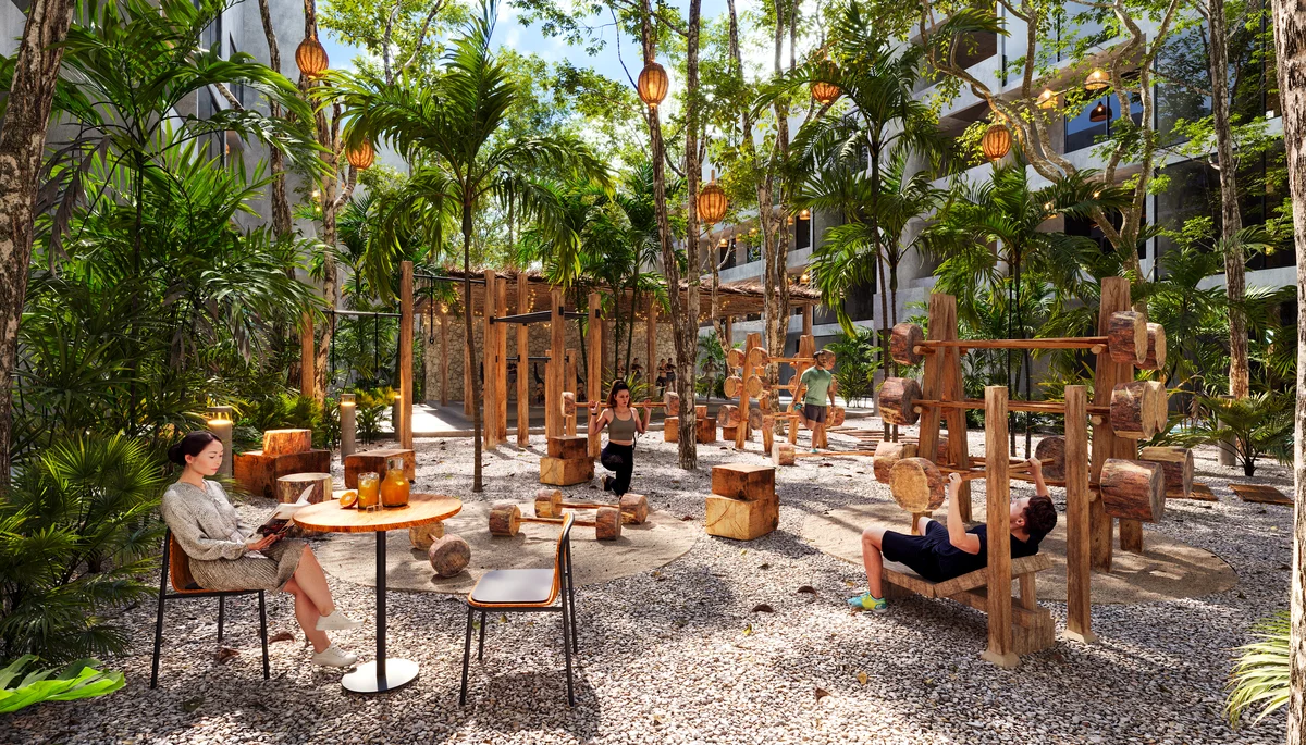 Image of Gym at Endemico Kukulcan, featuring Outdoor Gym, Jungle Gym.