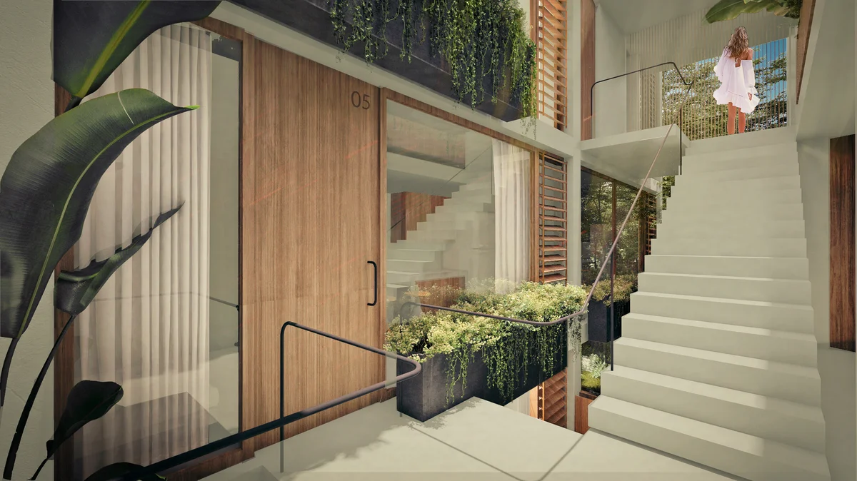 Image of Lobby at Tanah, featuring Modern Architecture, Interior Courtyard.