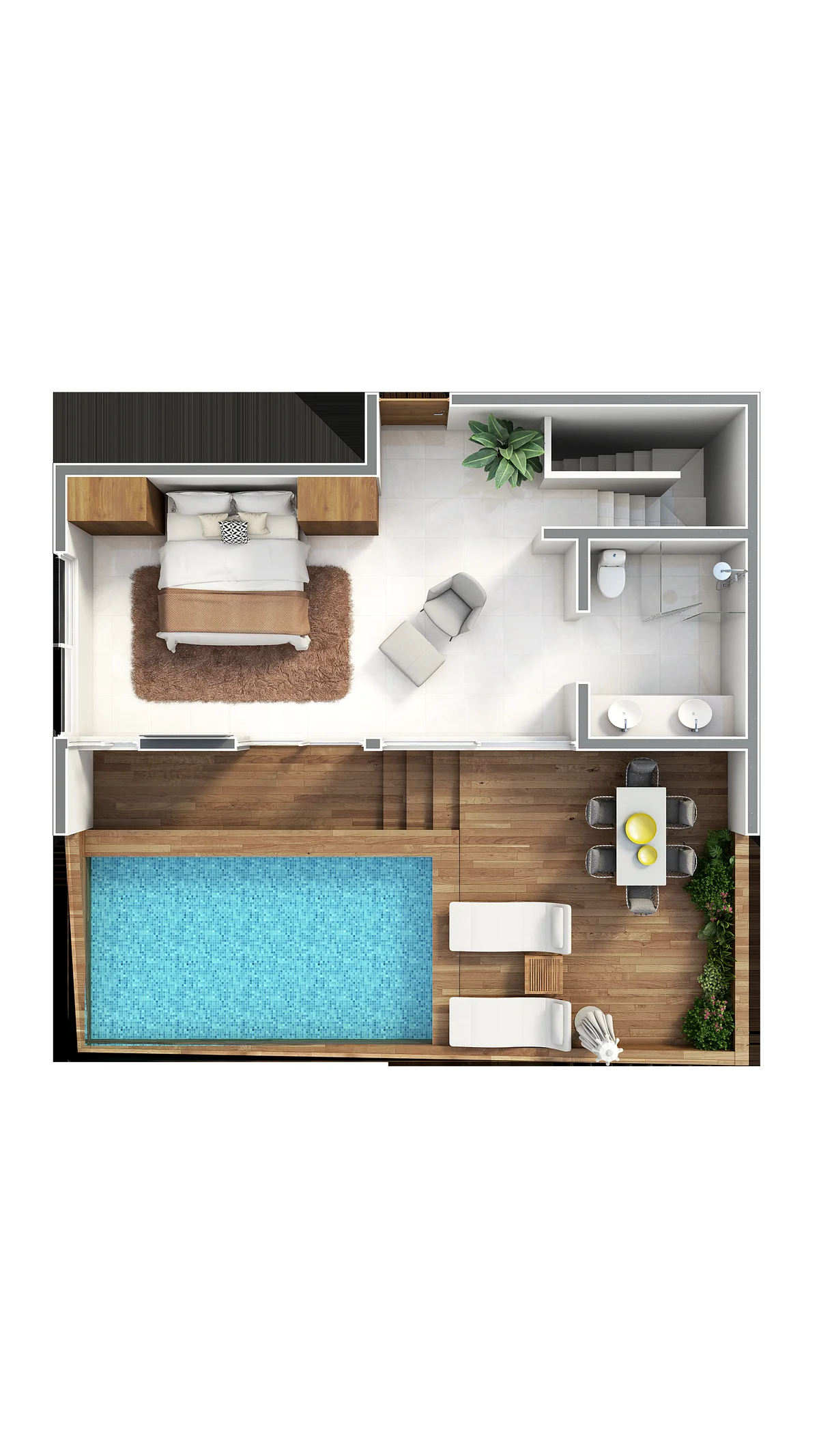 Image of a Private Plunge Pool, featuring Wooden Sun Deck and Indoor-Outdoor Living.