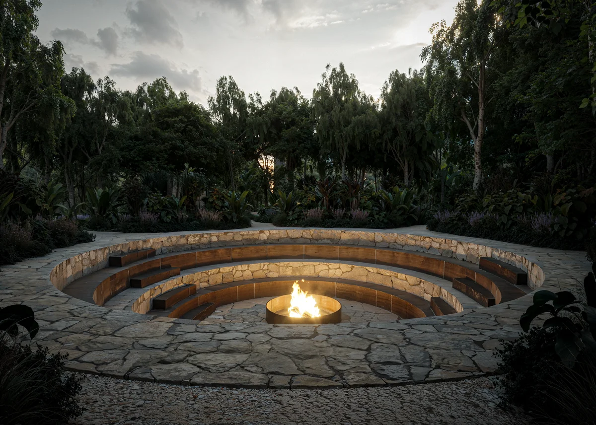 Image of a Outdoor Fire Pit, featuring Sunken Lounge and Amphitheater Seating.
