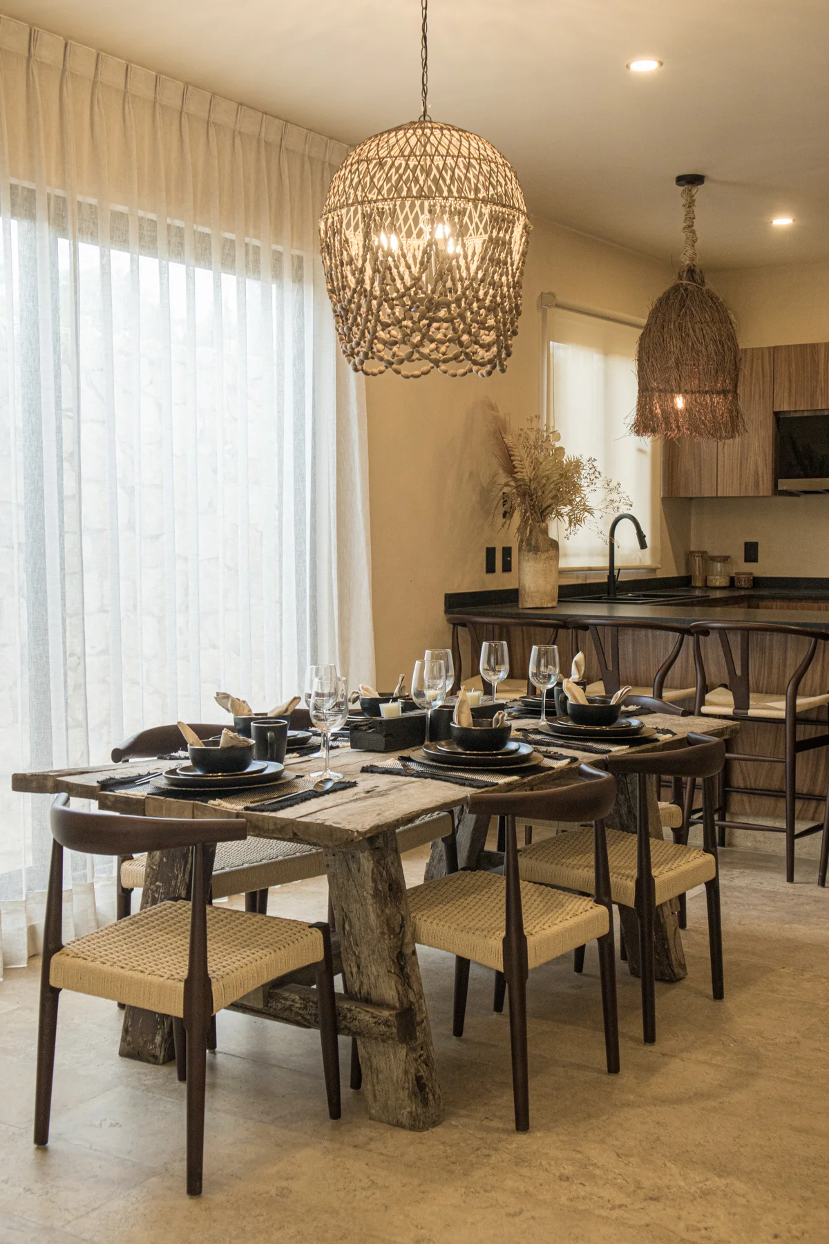 View of Dining Room at Le Reve Cenote, showcasing Rustic Design, Open Plan Living.