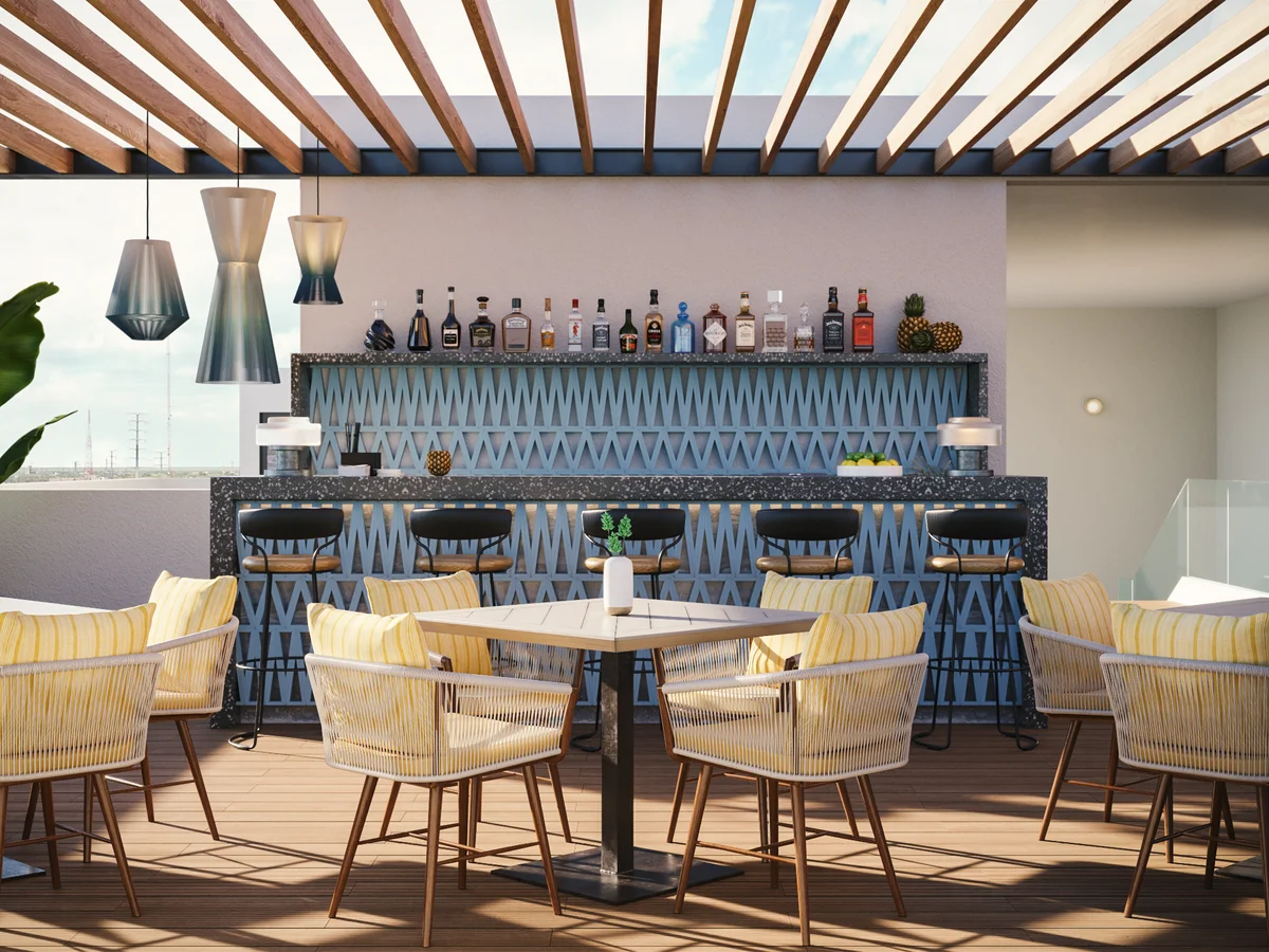 Image of Rooftop Terrace at Vibbe, featuring Rooftop Bar, Outdoor Lounge.