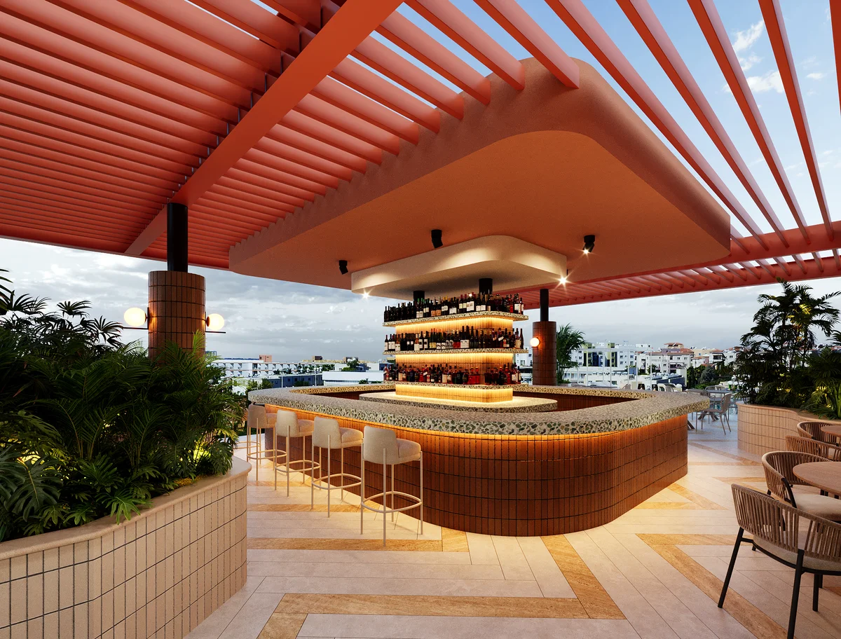 Image of Rooftop Terrace at Solar Midtown, featuring Rooftop Bar, Outdoor Lounge.
