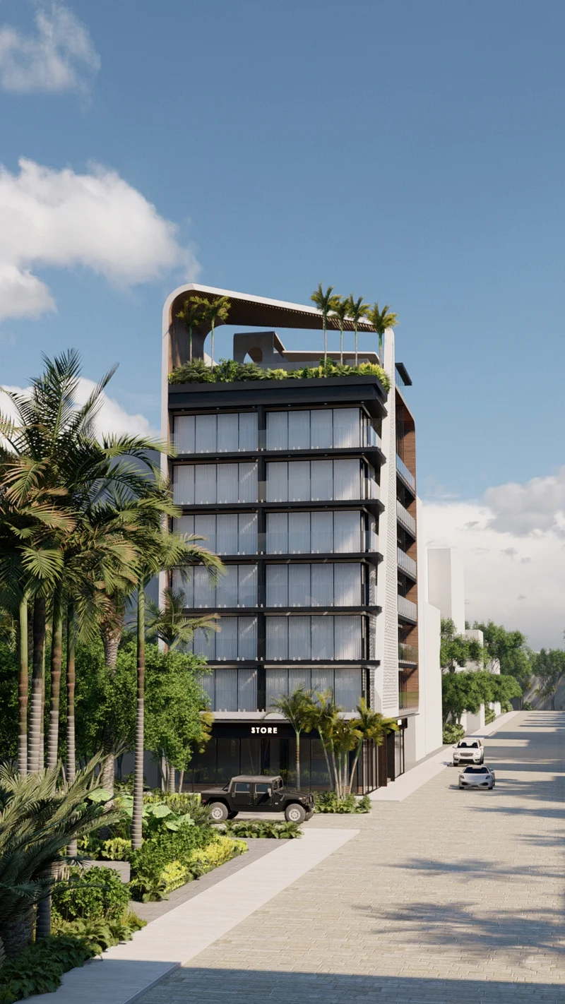 Image of a Modern Architecture, featuring Rooftop Terrace and Floor-to-Ceiling Windows.