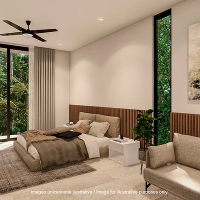 Image of a Modern Bedroom, featuring Nature View and Floor-to-Ceiling Windows.