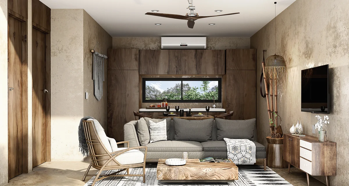 Image of a Living Area, featuring Bohemian Decor and Textured Walls.