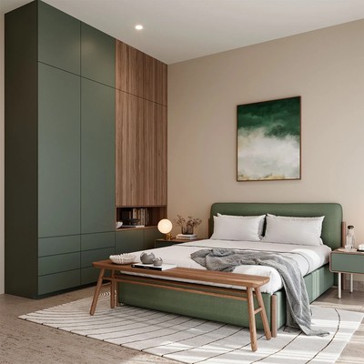 Image of a Modern Bedroom, featuring Built-in Wardrobe and Custom Cabinetry.