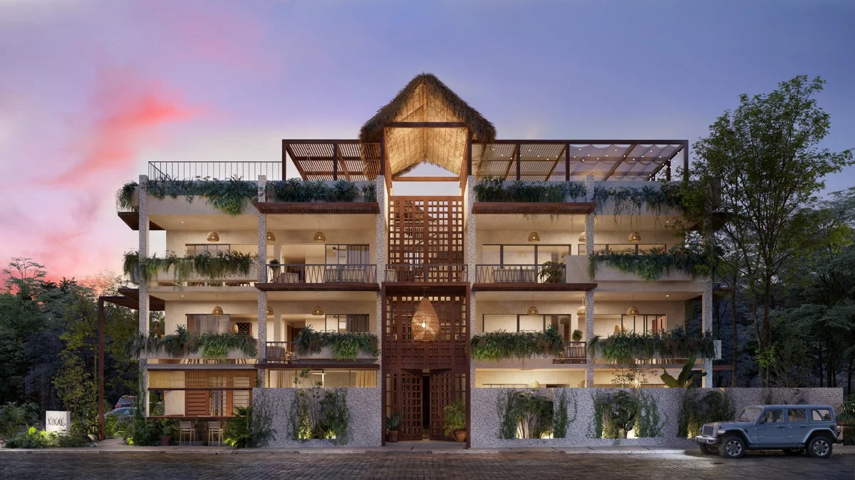 Image of a Tropical Modern Architecture, featuring Lush Greenery and Private Balconies.