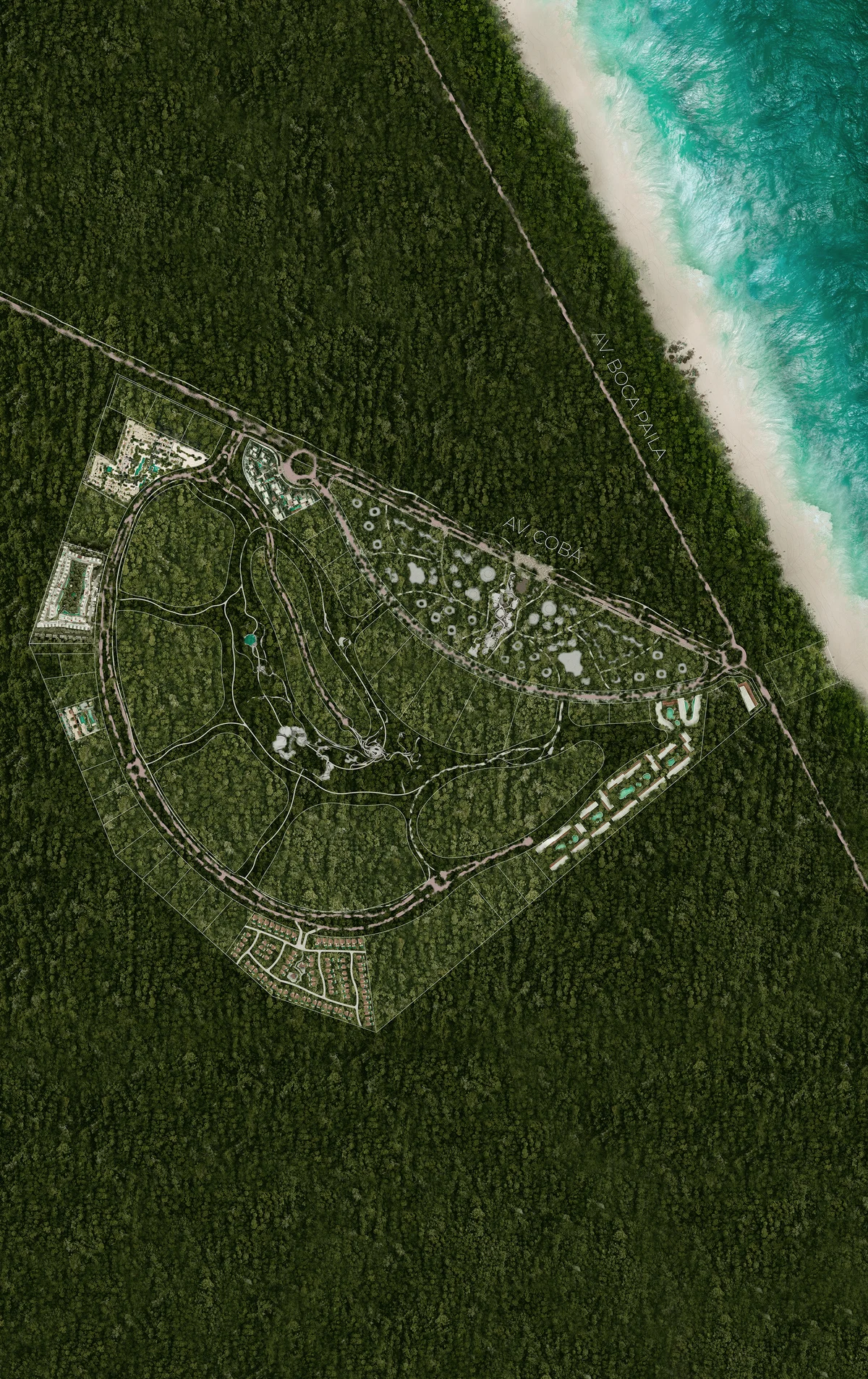 Image of a Master-Planned Community, featuring Aerial Site Plan and Beachfront Development.