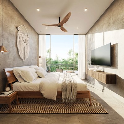 Image of a Spacious Bedroom, featuring Private Balcony and Jungle View.