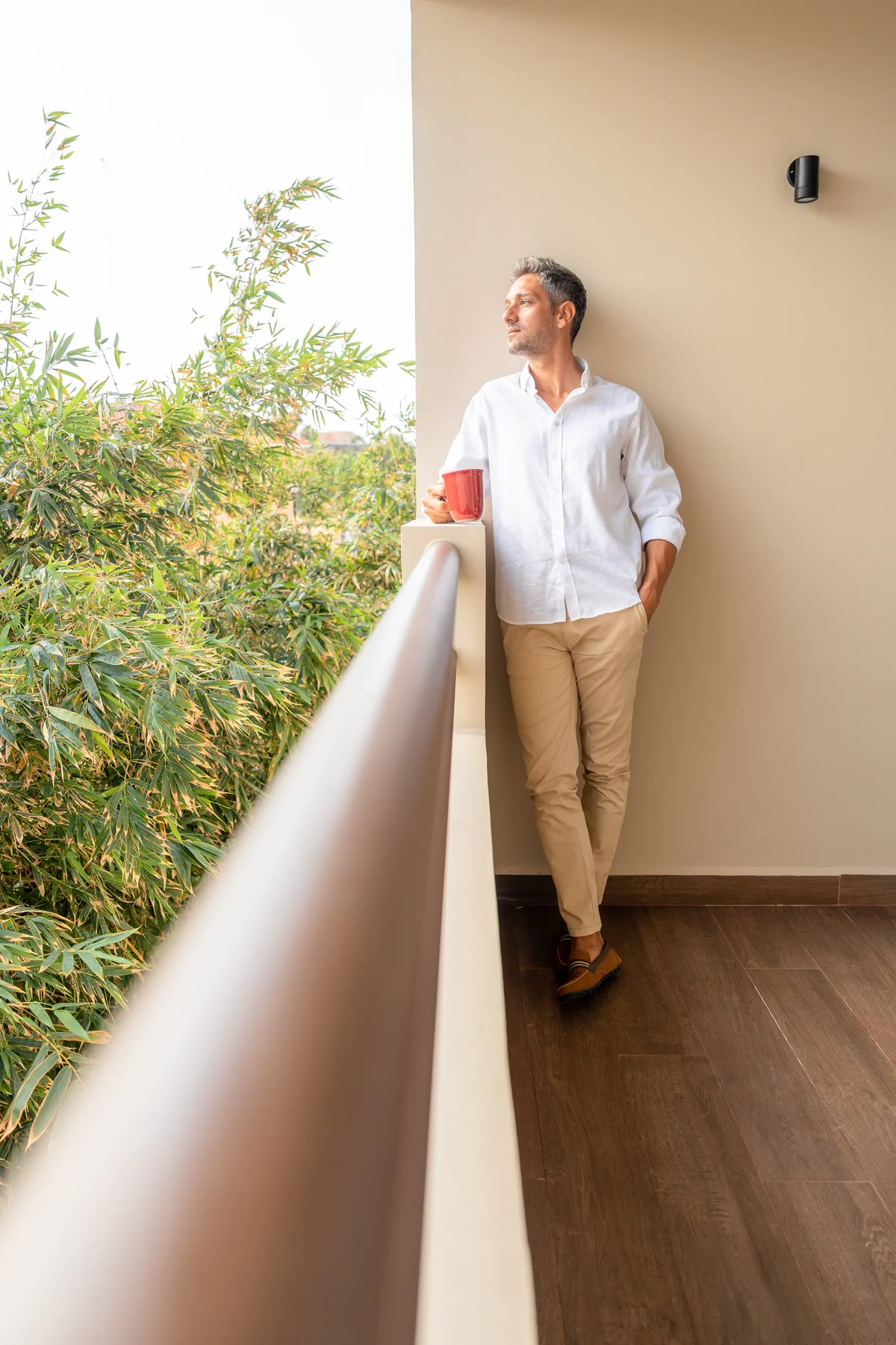 Image of a Private Balcony, featuring Garden View and Wood-Look Flooring.