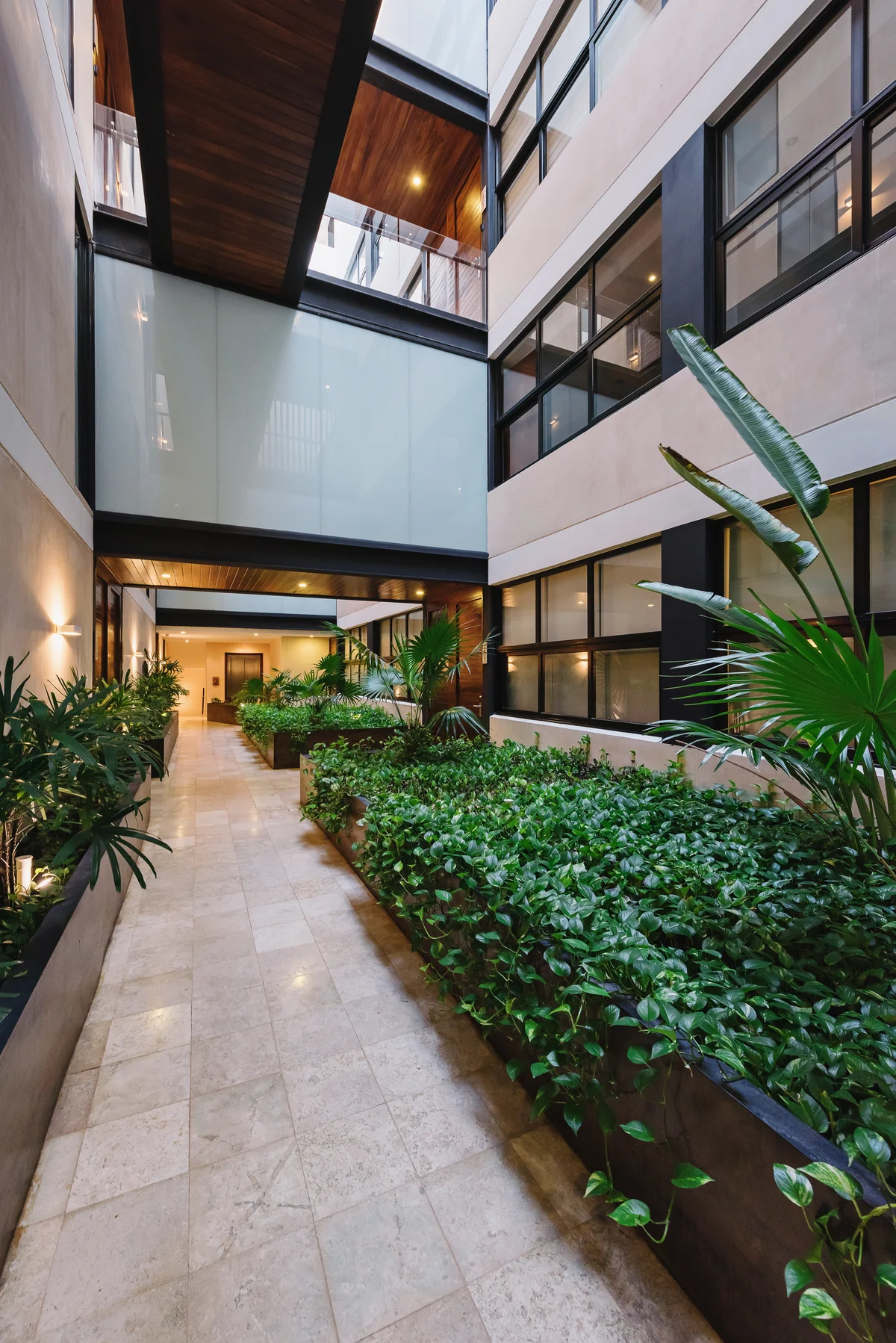 Image of a Interior Courtyard, featuring Lush Greenery and Modern Architecture.