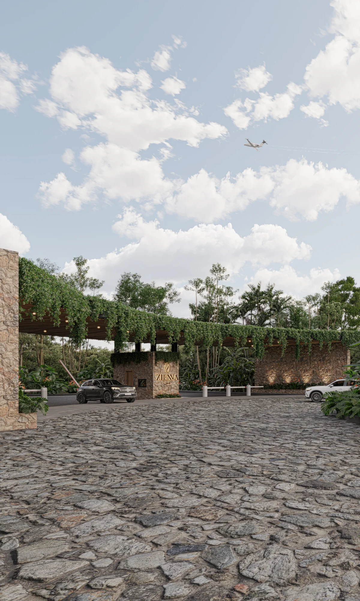 Image of a Gated Entrance, featuring Secure Community and Cobblestone Driveway.