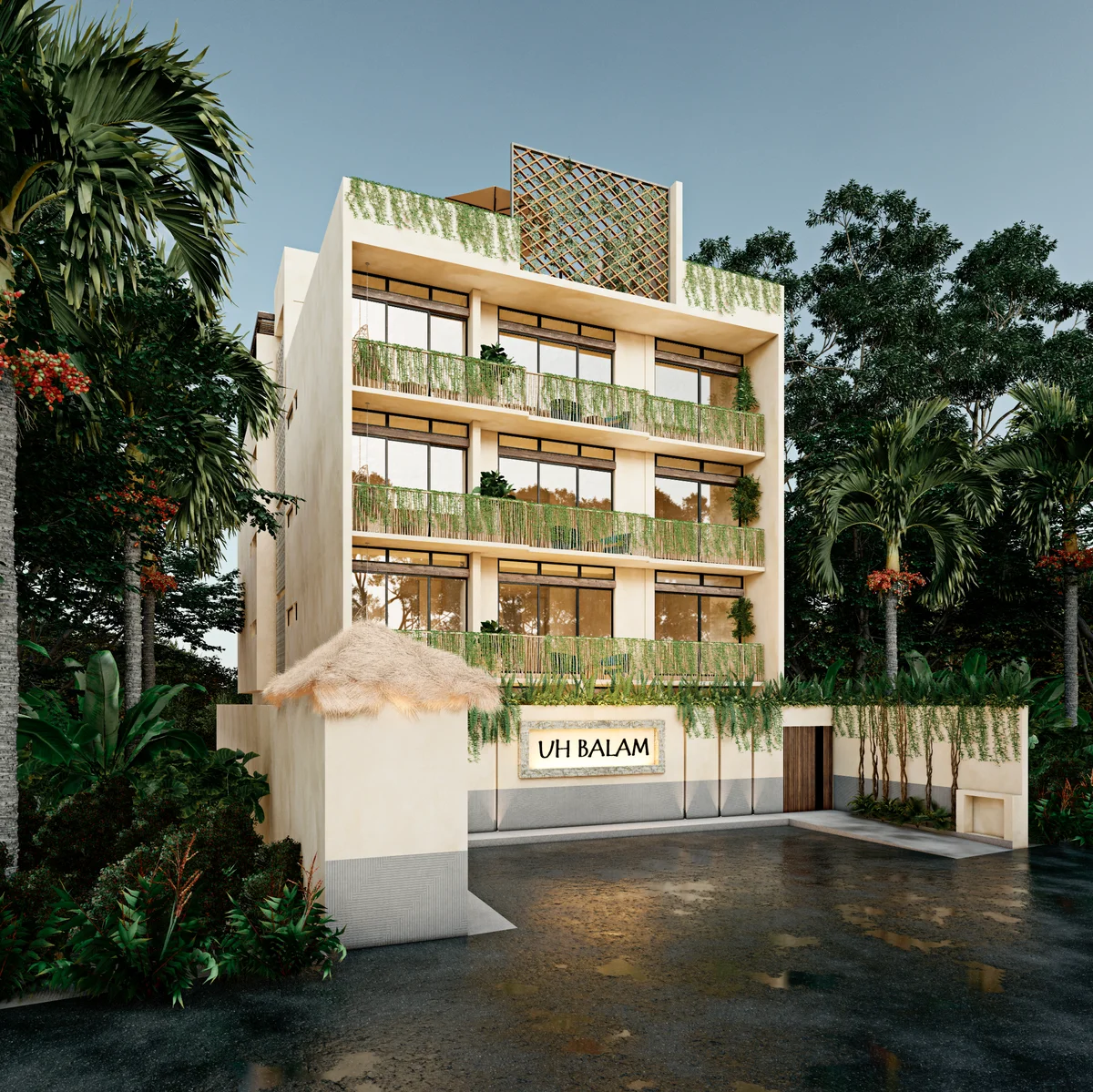 Image of a Tropical Modern Architecture, featuring Private Balconies and Green Facade.