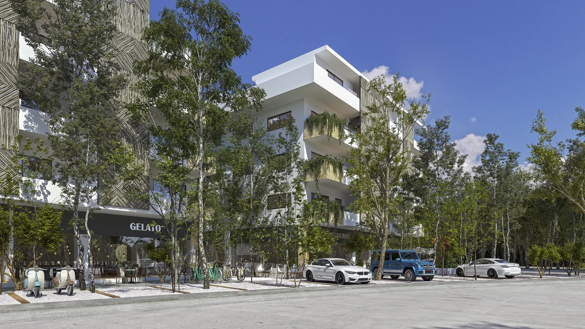 Image of a Modern Architecture, featuring Mixed-Use Development and Private Balconies.