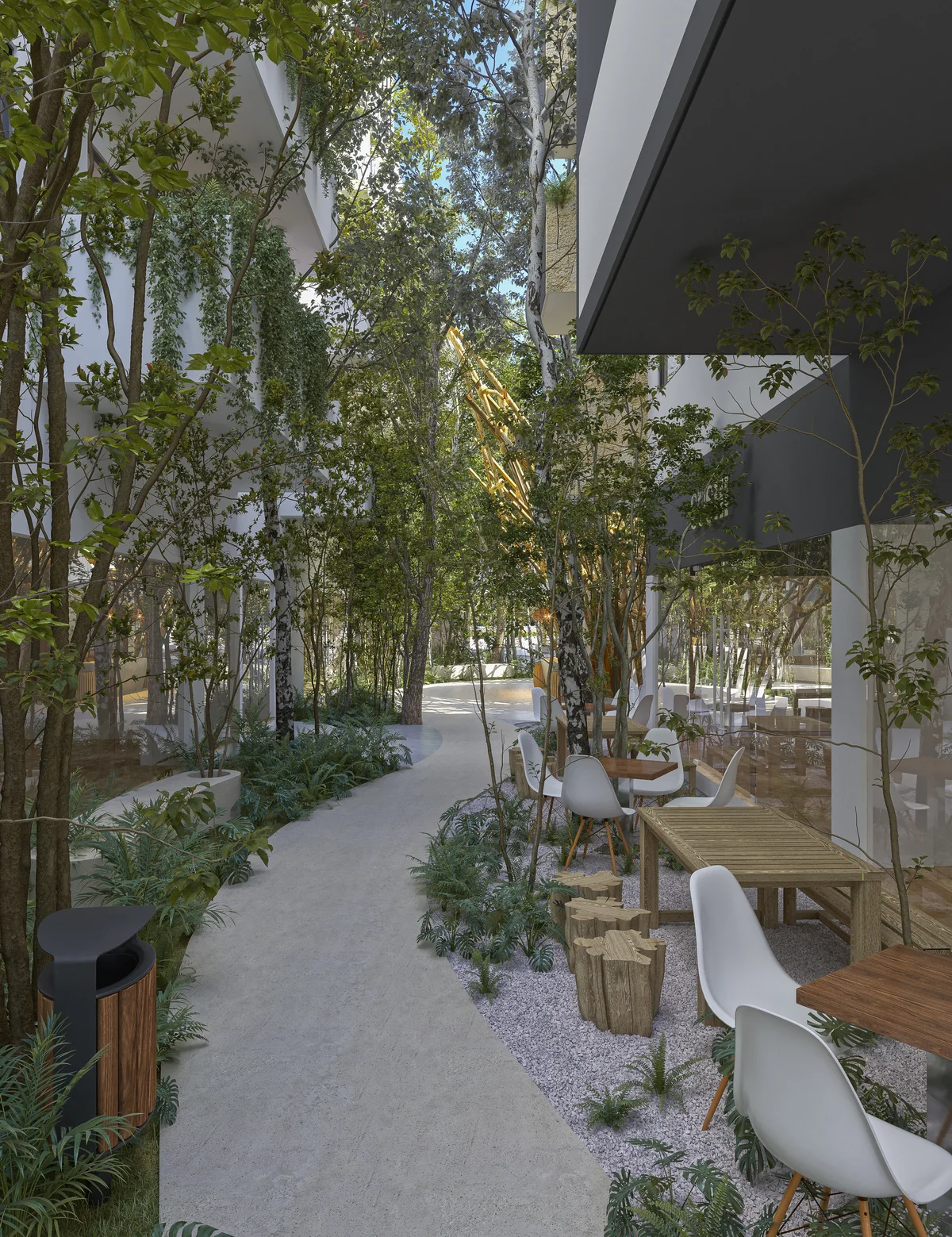 Image of a Courtyard Garden, featuring Lush Landscaping and Outdoor Seating Area.