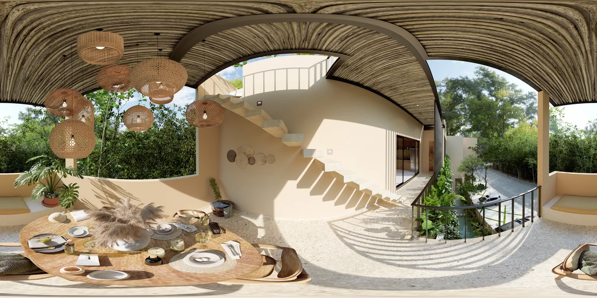 Image of Garden at Lik Organic, featuring Outdoor Dining, Tropical Architecture.