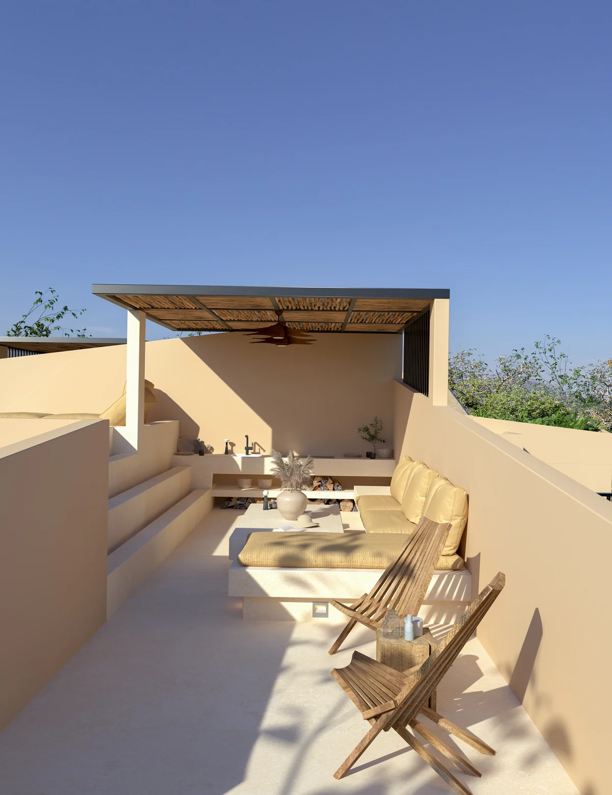 Image of a Rooftop Terrace, featuring Outdoor Lounge and Covered Pergola.