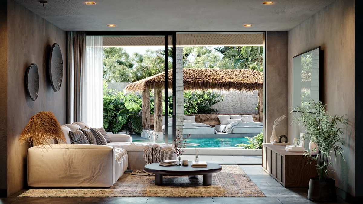 Image of Swimming Pool at Brahma, featuring Living Room, Modern Interior.