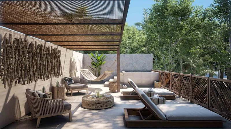 Image of a Rooftop Terrace, featuring Plunge Pool and Covered Pergola.