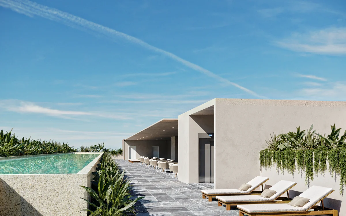 Image of a Rooftop Pool, featuring Sundeck and Modern Architecture.