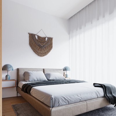 Image of a Modern Bedroom, featuring Bright Interior and Wood Flooring.