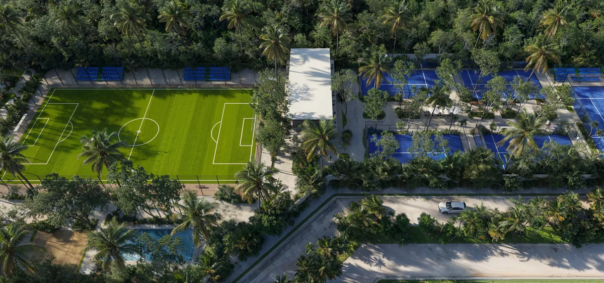 Image of a Aerial View, featuring Sports Complex and Soccer Field.