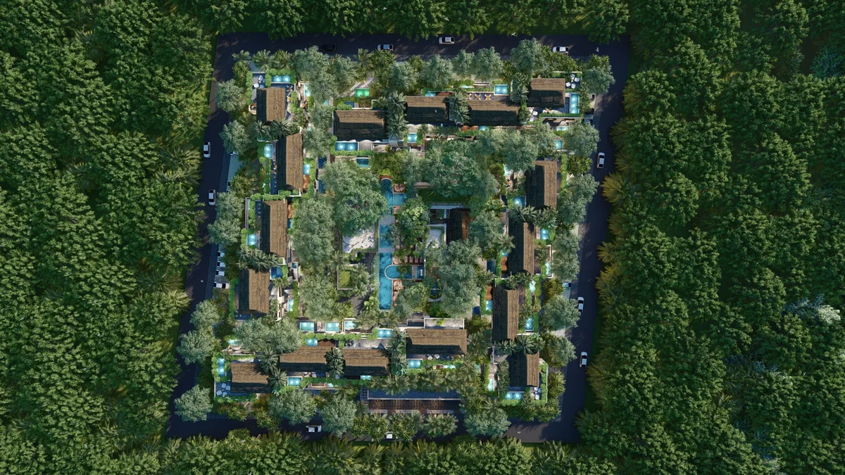Image of Swimming Pool at Mestiza 15, featuring Aerial View, Residential Community.