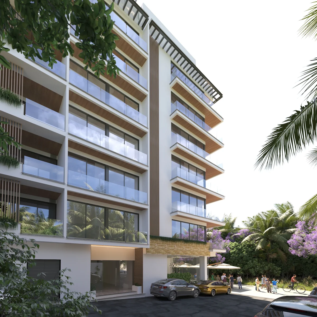 Image of a Modern Architecture, featuring Private Balconies and Glass Railings.