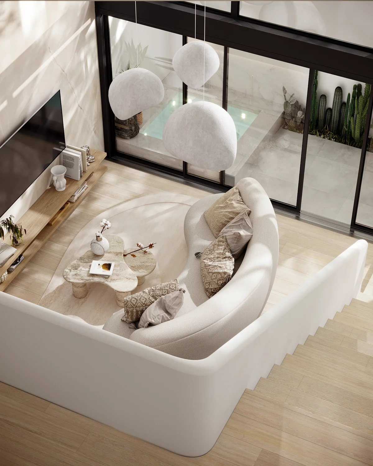 Image of a Sunken Living Room, featuring Modern Interior Design and Private Plunge Pool.