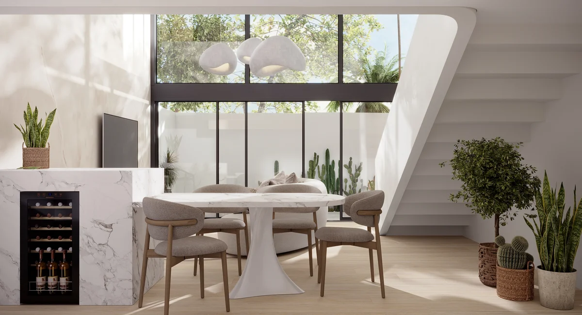 Image of Garden at Luna, featuring Modern Dining Area, Contemporary Interior.