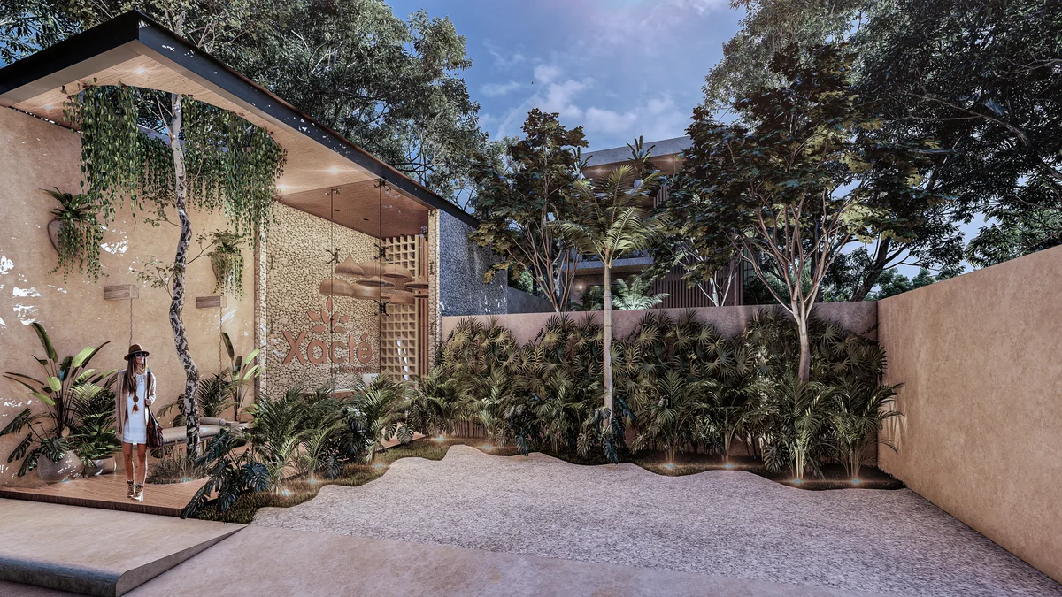 Image of Lounge at Xacte, featuring Lush Landscaping, Modern Architecture.