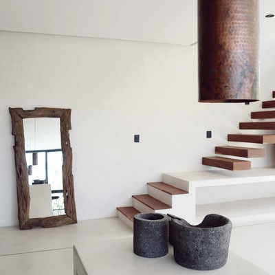 Image of a Floating Staircase, featuring Minimalist Design and High Ceilings.