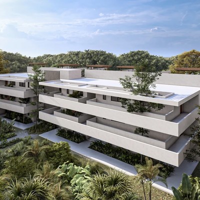 Image of a Modern Architecture, featuring Lush Landscaping and Jungle Setting.